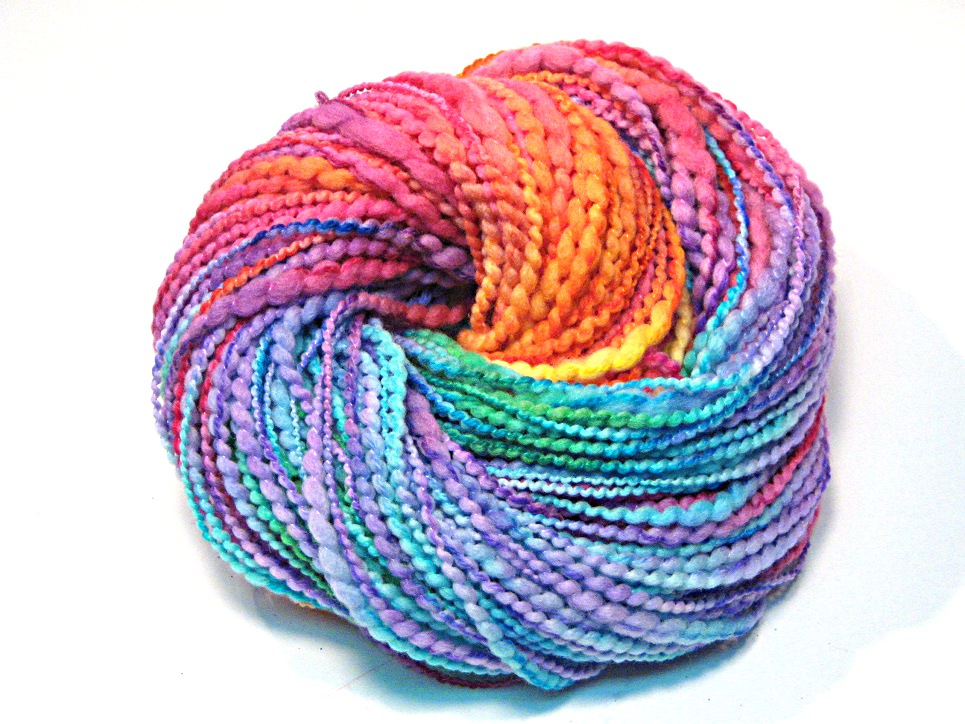 Chunky Two Ply Rainbow Yarn In Handpainted Thick And Thin Merino Wool